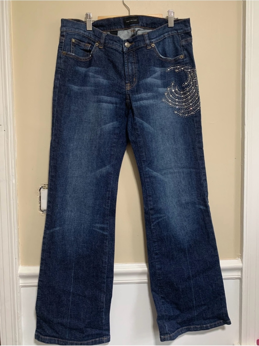 The Limited Vintage Y2K Rhinestone Swirl Bootcut Jeans Dark Wash Womens Size 10